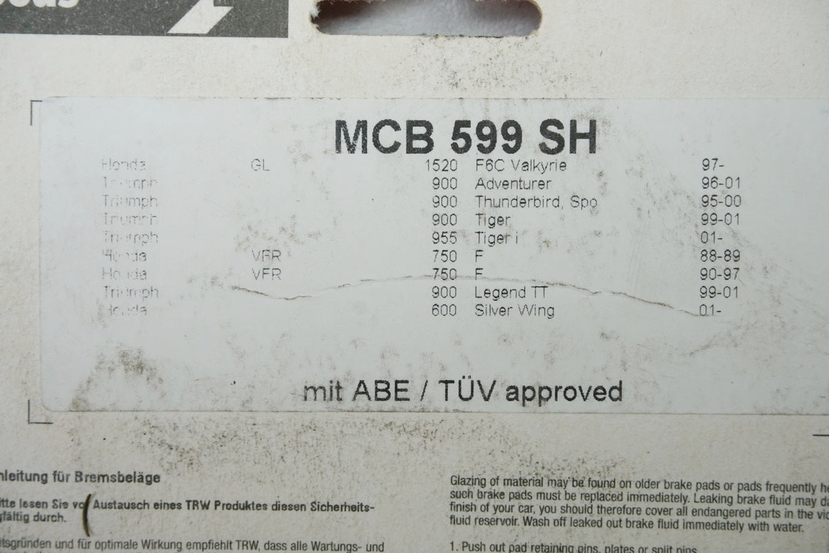 Pastillas de freno originales Lucas TRW MCB 599 SH Honda Triumph - NUEVO