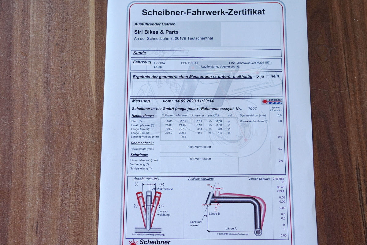 HONDA CBR 1100 XX SC35 Rahmen & Brief Frame Dokumente Vermessungsprotokoll