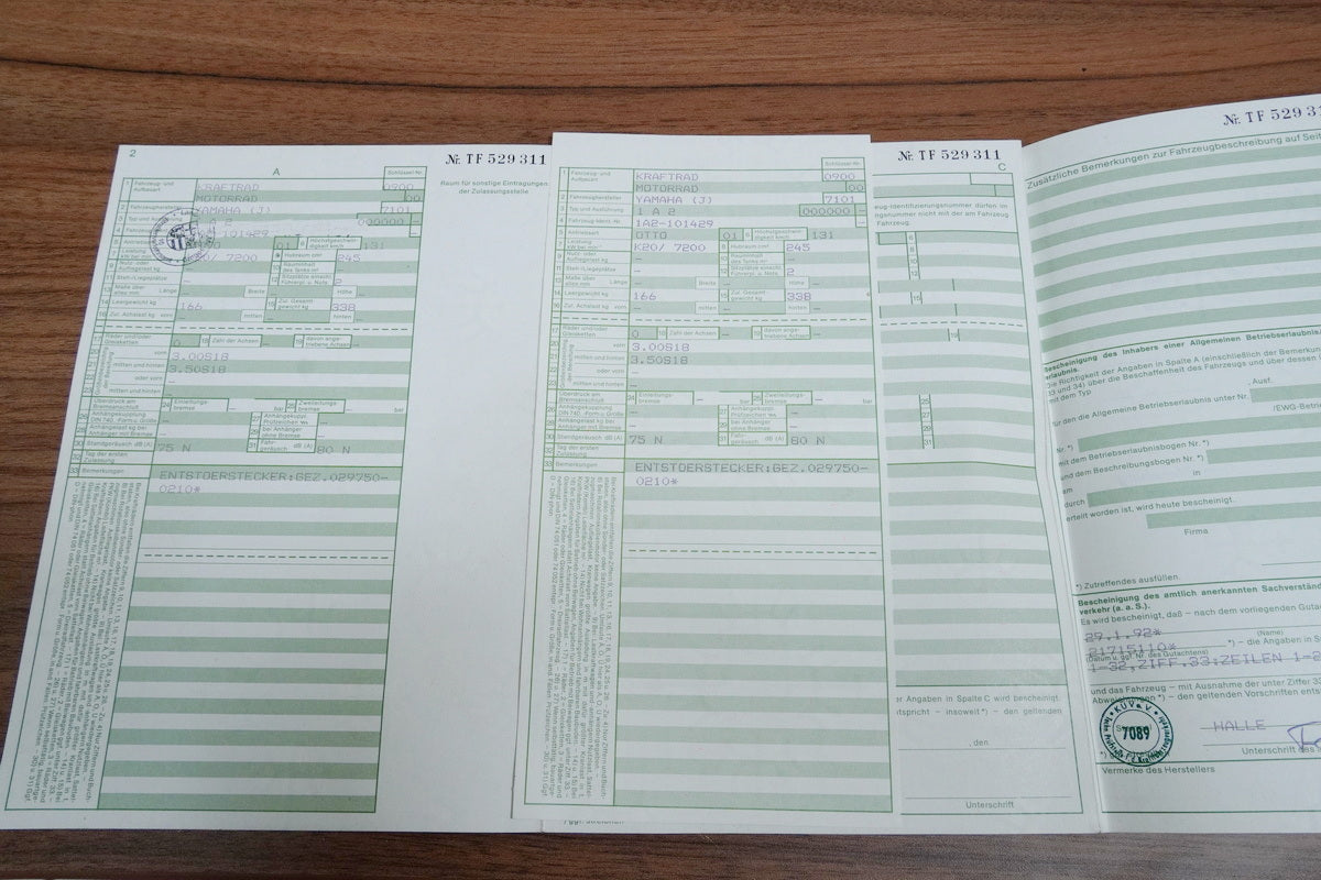 YAMAHA RD 250 1A2 Frame & Title Documents - accident-free