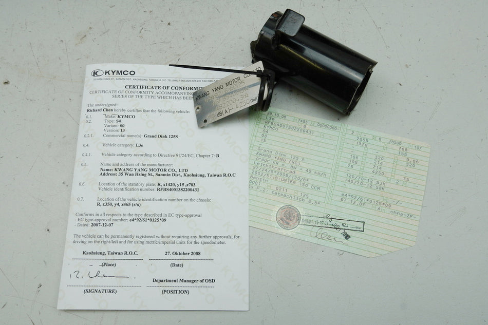 KYMCO GRAND DINK 125 S4 Chasis y papeles Documentos COC Placa identificativa
