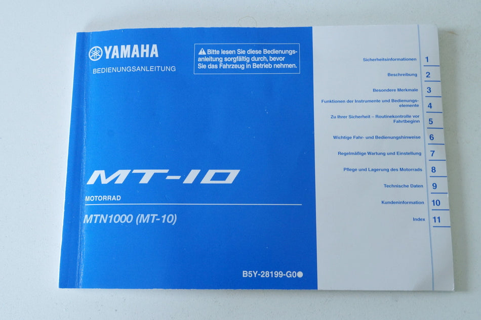YAMAHA MTN 1000 MT10 RN78 Manual de usuario original Manual de instrucciones Manual de funcionamiento