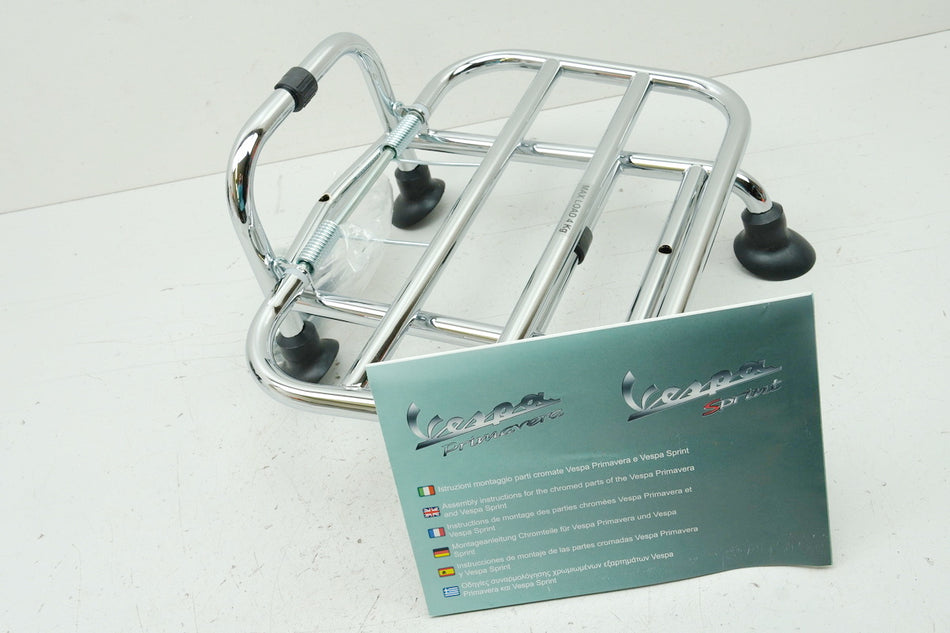 VESPA Primavera 50 125 150 Portabultos delantero Cromado abatible original NUEVO