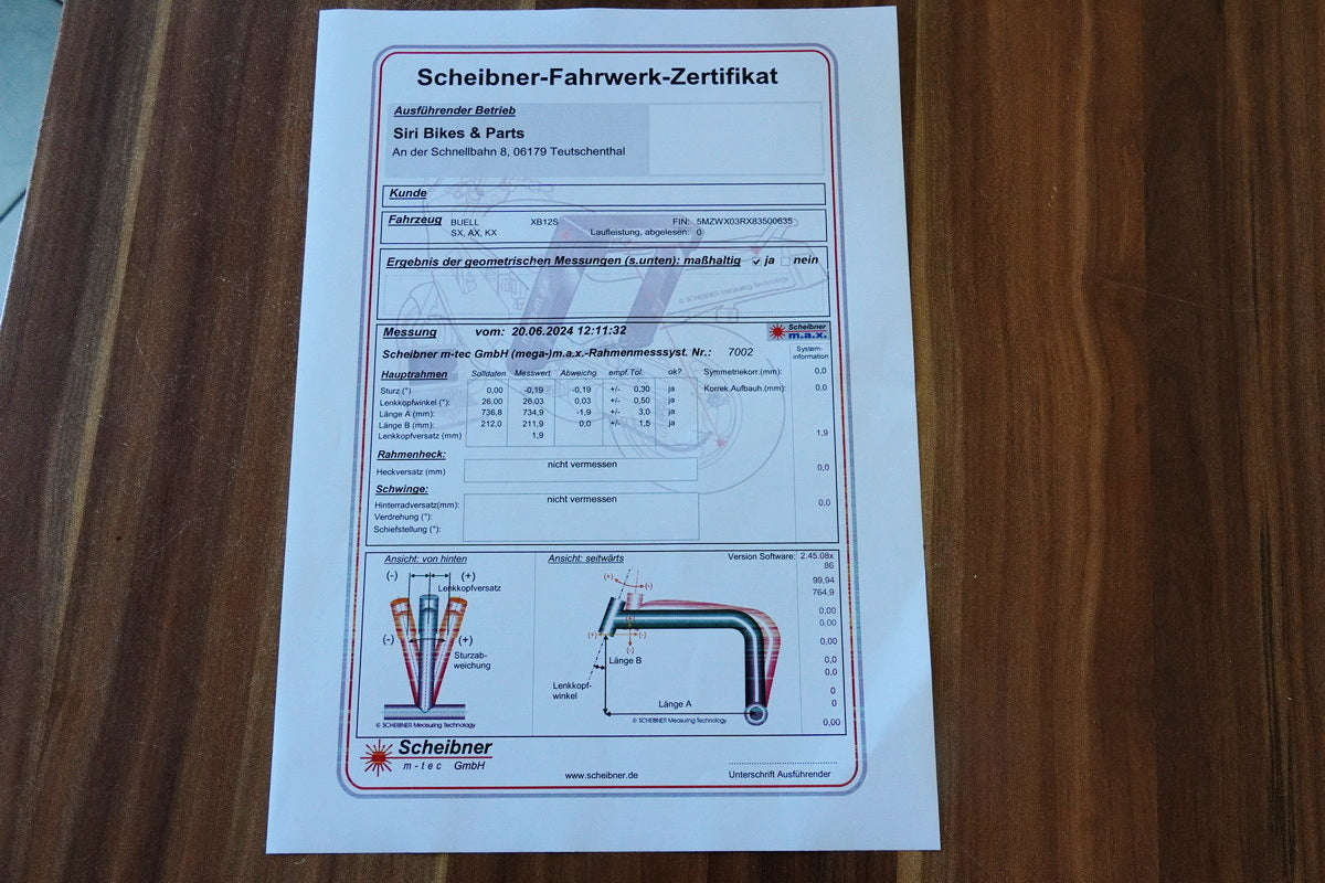 BUELL XB12 SCG XB1 S2F LIGHTNING LOW chasis y documentación COC - Informe de medición