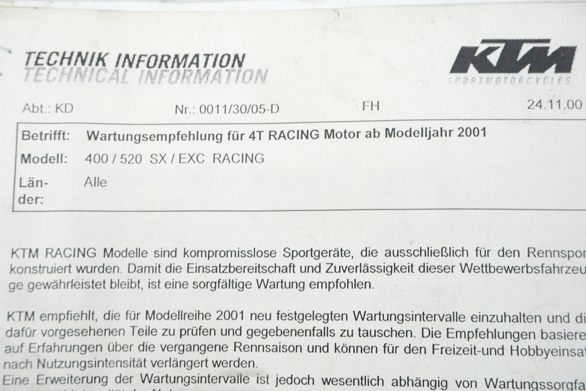 KTM 450 EXC 450 525 SX MXC Reparaturanleitung Motor Bedienungsanleitung