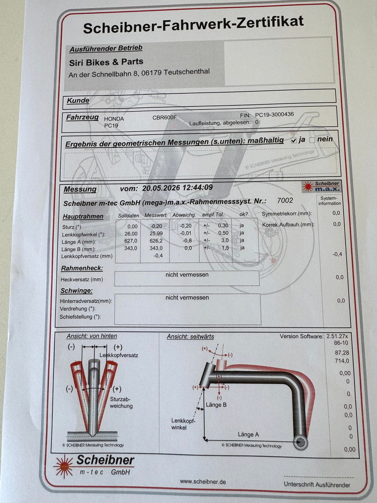 HONDA CBR 600 PC19  Rahmen & Brief Vermessungsprotokoll Dokumente unfallfrei