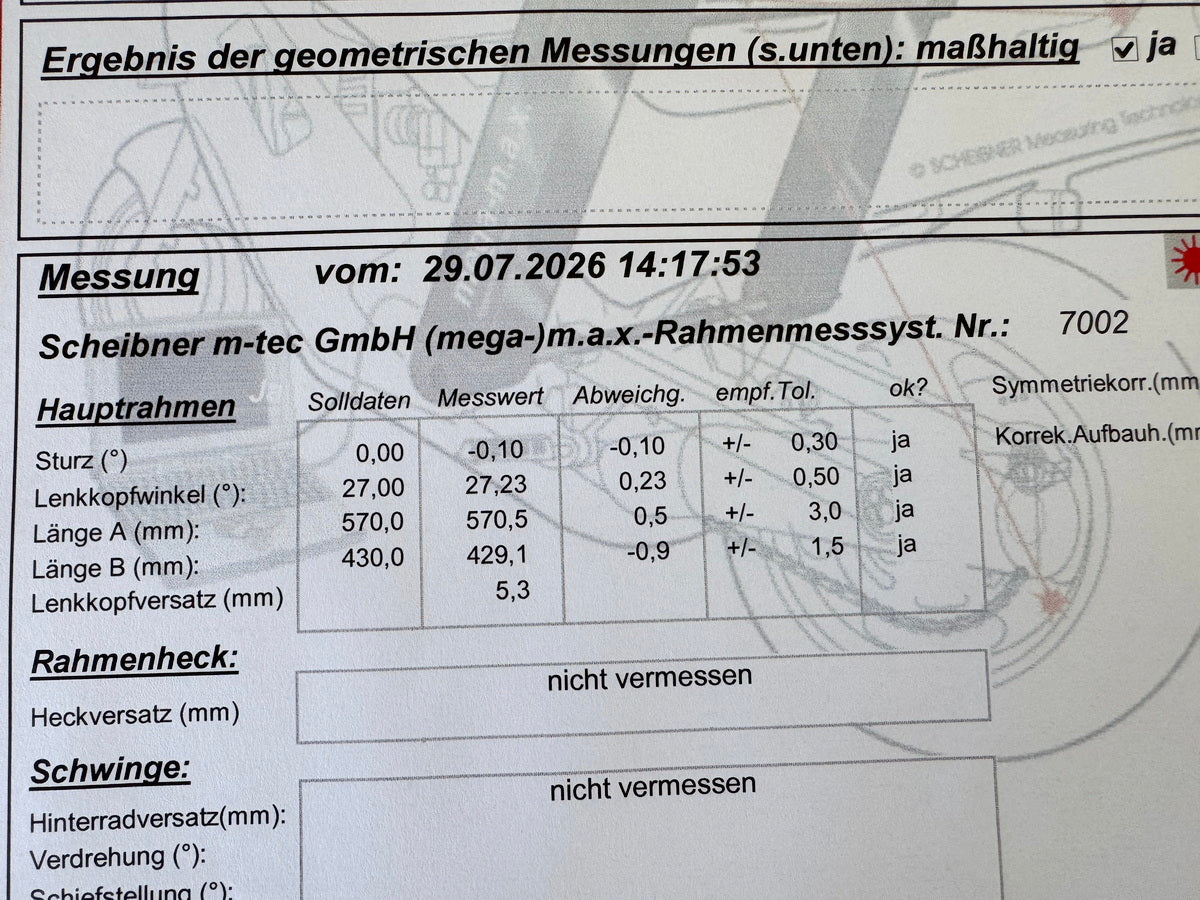 HONDA NX 650 RD08 DOMINATOR Rahmen & Brief Vermessungsprotokoll unfallfrei
