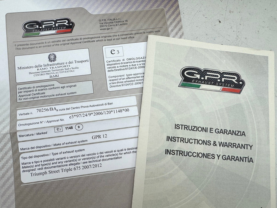 Triumph Street Triple 675 D67LD Auspuff GPR Furore Nero Schalldämpfer ABE 07-12