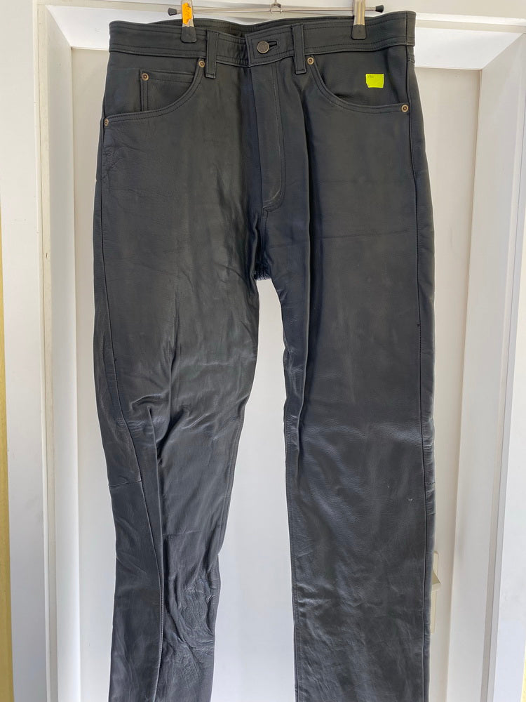 Pantalón de cuero para motorista, pantalón biker de cuero negro, talla 36 - NUEVO