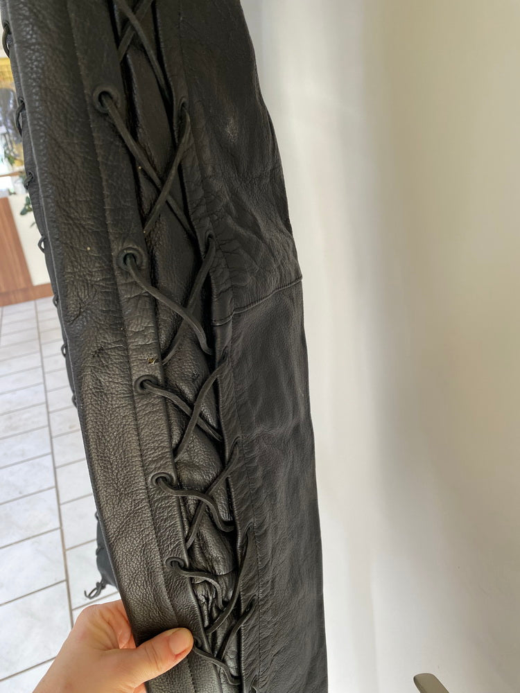 Lederhose Motorrad Bikerhose Leder schwarz seitliche Schnürung Größe 38 - NEU