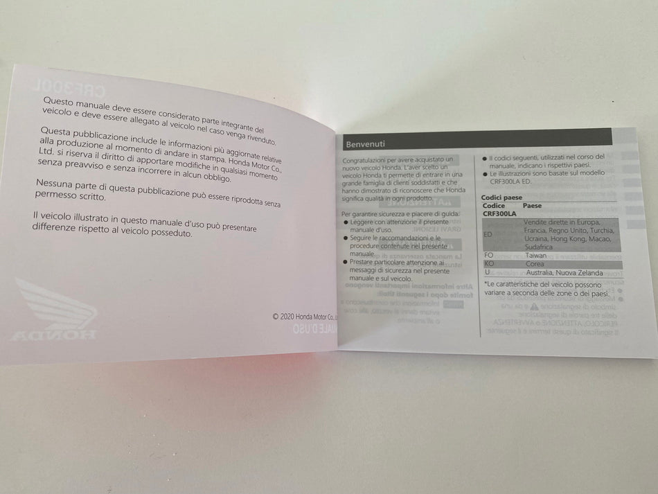 Honda CRF300L Bedienungsanleitung Handbuch Manuale D'uso italienisch - NEU
