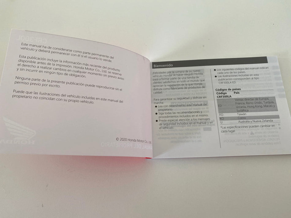 Honda CRF300L Bedienungsanleitung Handbuch Manual del Propietario spanisch - NEU