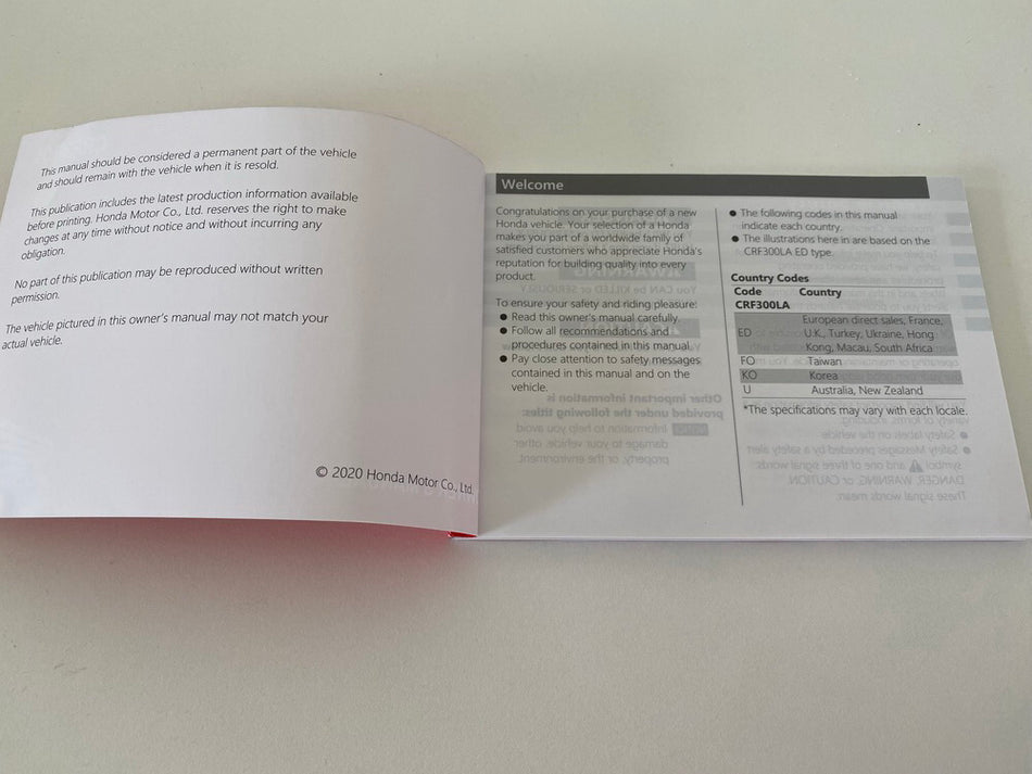 Honda CRF300L Bedienungsanleitung Handbuch Owner's Manual englisch - NEU