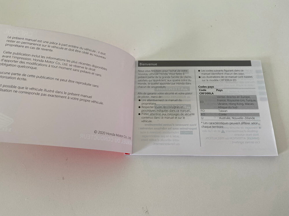 Honda CRF300L Bedienungsanleitung Handbuch Manual du Conducteur französisch - NEU