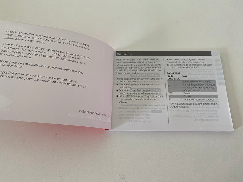 Honda CRF300L Manual del propietario Manual del conductor francés - NUEVO