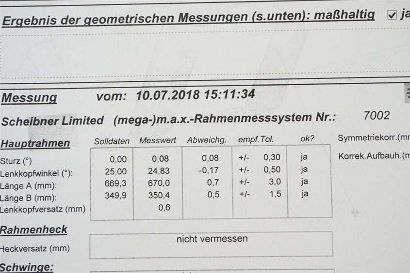 YAMAHA YZF 600 4TV THUNDERCAT FRAME & REGISTRATION - MEASUREMENT REPORT