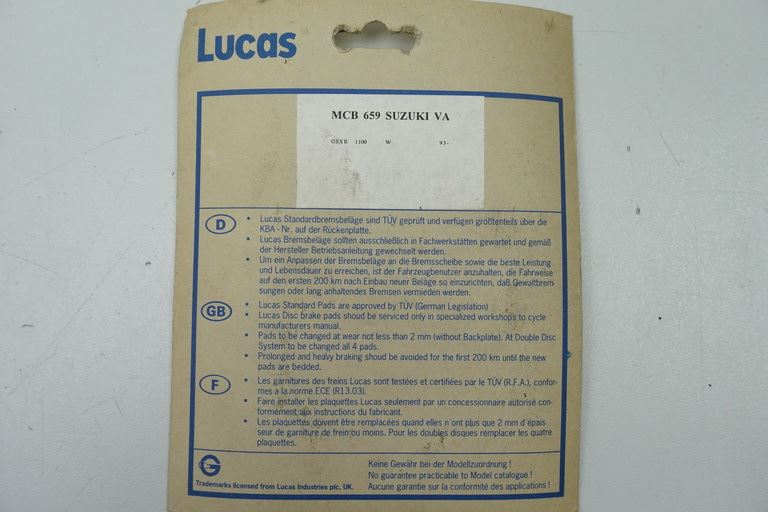 BREMSKLÖTZE VORN LUCAS MCB 659 SUZUKI BREMSBELÄGE