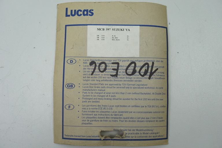 PASTILLAS DE FRENO DELANTERAS LUCAS MCB 597 SUZUKI
