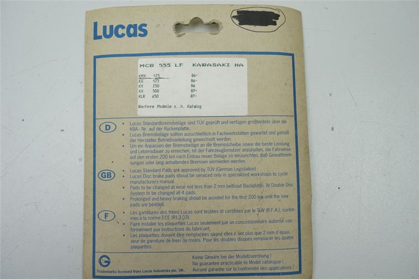 PASTILLAS DE FRENO TRASERAS LUCAS MCB 555 LF KAWASAKI