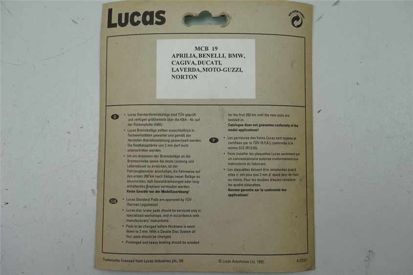PASTILLAS DE FRENO TRASERAS LUCAS 19