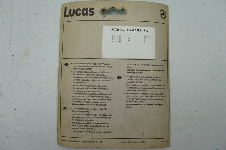 BRAKE PADS FRONT LUCAS MCB 520 BRAKE LININGS