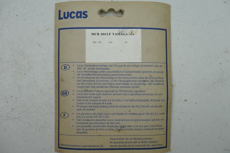 BREMSKLÖTZE HINTEN LUCAS MCB 604 LF BREMSBELÄGE