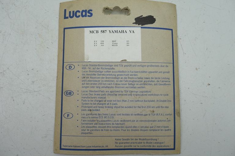 BRAKE PADS FRONT LUCAS MCB 587 BRAKE LININGS
