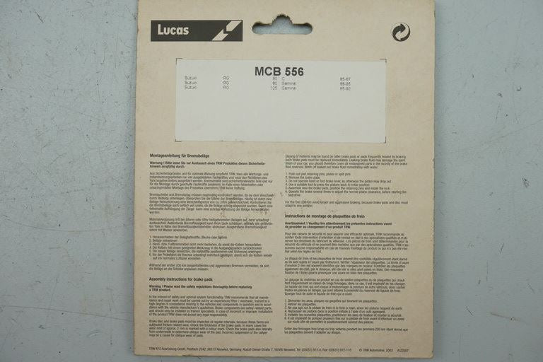 PASTILLAS DE FRENO DELANTERAS LUCAS MCB 556