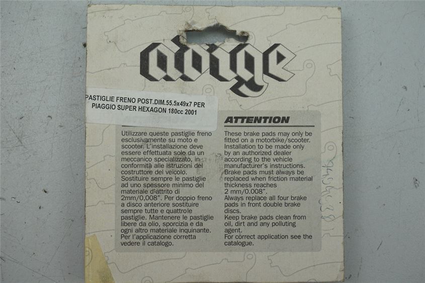 No information PIAGGIO PIAGGIO SUPER HEXAGON 180 FRONT BRAKE PADS BRAKE LININGS