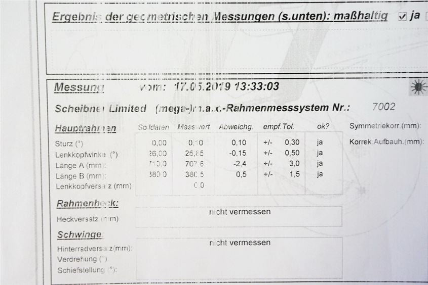 TRIUMPH SPRINT ST T695 955i RAHMEN & BRIEF FRAME - VERMESSUNGSPROTOKOLL