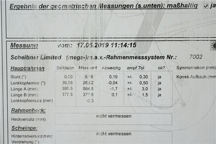TRIUMPH DAYTONA 955i T 595 N FRAME & TITLE - FRAME MEASUREMENT REPORT