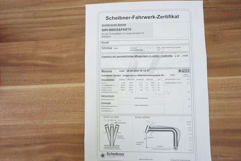 BMW K 1200 LT A K2LT FRAME & REGISTRATION COC DOCUMENTS FRAME - MEASUREMENT PROTOCOL