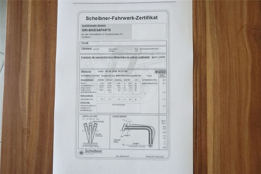 DUCATI SUPERSPORT 939 FRAME & REGISTRATION COC FRAME - MEASUREMENT PROTOCOL