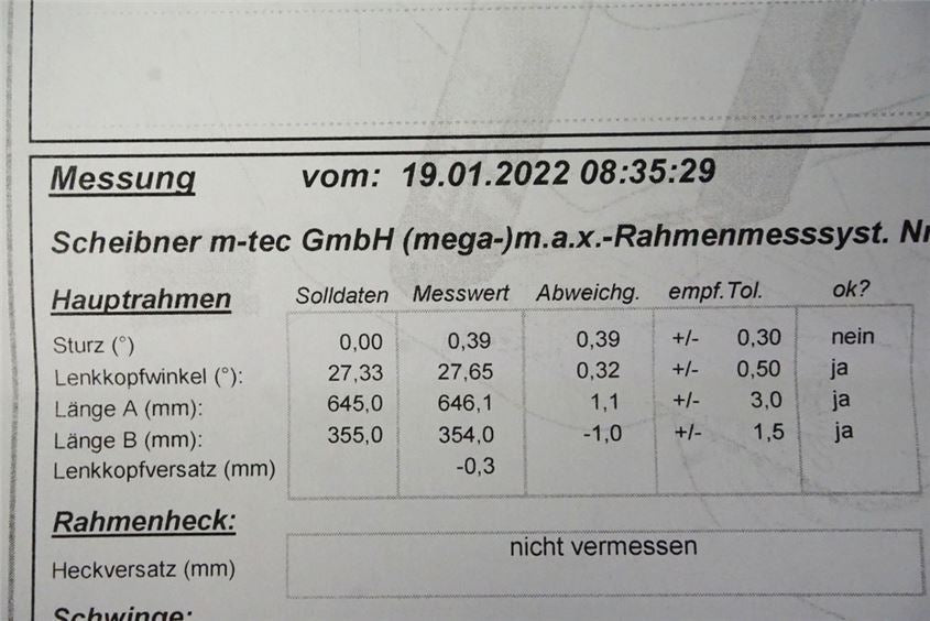 HONDA CB 500 PC26 RAHMEN & BRIEF FRAME - VERMESSUNGSPROTOKOLL