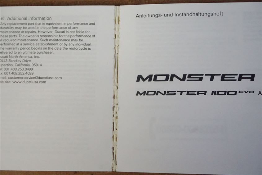 DUCATI MONSTER 1100 EVO ABS M5 BETRIEBSANLEITUNG HANDBUCH BEDIENUNGSANLEITUNG